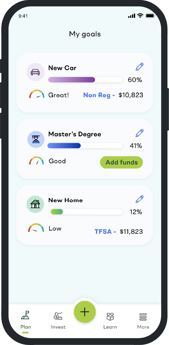 Screenshot of the "My goals" section on the Investly app