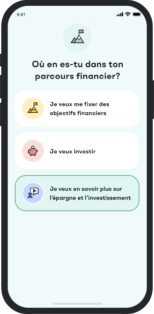 Screenshot of the "I want to learn about saving and investing" section on the Investly app